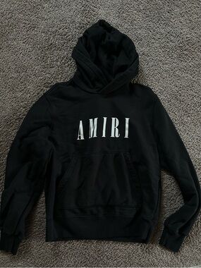 AMIRI Black Hoodie with White Logo - Men's Sweater